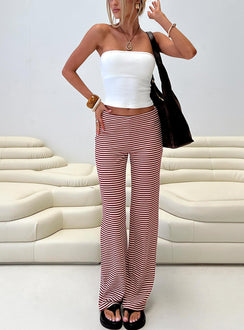 front view of model wearing Princess Polly Next To Me Lounge Pant Red / White Stripe Low Rise Pants 