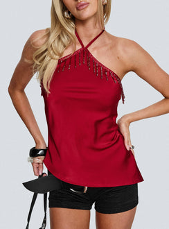 Rhody Bead Detail Arrowneck Top Wine