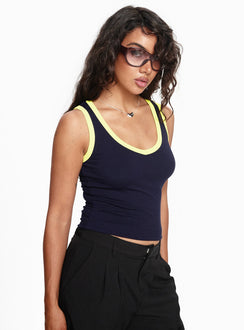 Elionne V Neck Contrast Top Navy / Yellow