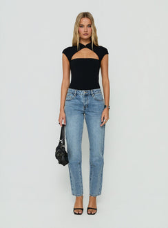 Vivianna Keyhole Cap Sleeve Bodysuit Black