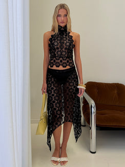 Trophy Sheer Midi Skirt Black