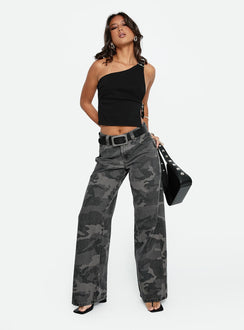 front view of model wearing Princess Polly Big Talk Baggy Jeans Grey Washed Cameo Mid Rise 