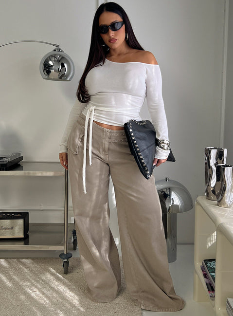 Kastor One Shoulder Long Sleeve Top White Curve