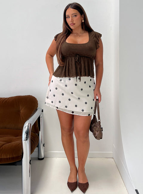 Adelaida Ruffle Mini Skirt Cream Polka Curve