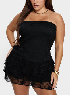 So Gorgeous Strapless Frill Playsuit Black Curve