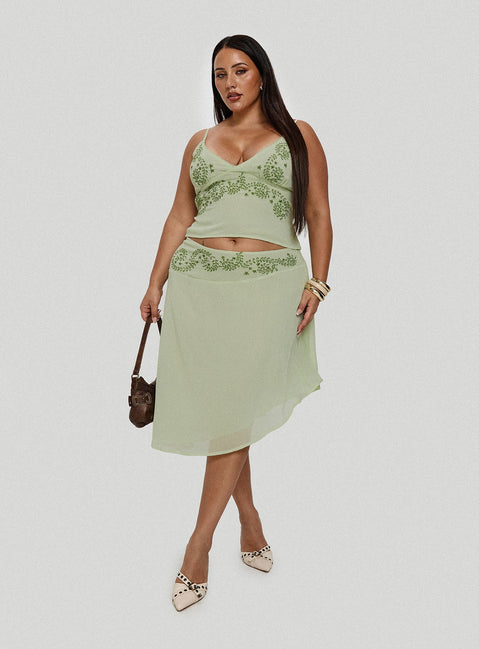 Pappilion Asymmetrical Midi Skirt Sage Curve