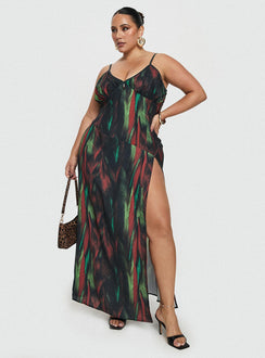 front view of model wearing Princess Polly Feather Maxi Dress Multi Curve Plunger 