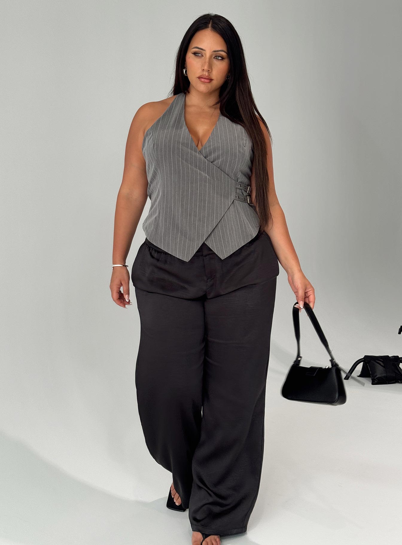 Calexico Buckle Halter Top Grey Pinstripe Curve