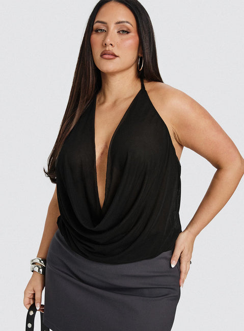 Carefree Days Cowl Neck Top Black Curve