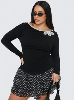 Double Back Floral Cut Out Long Sleeve Top Black Curve