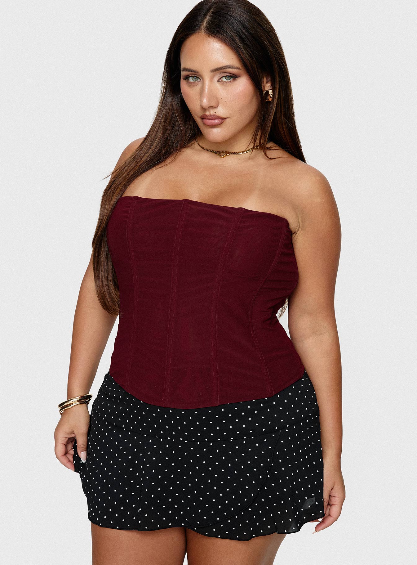 Oscuro Longline Mesh Corset Top Berry Curve