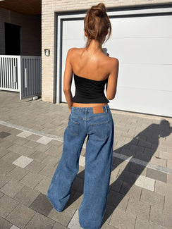 Ramos Low Rise Wide Leg Jeans Mid Blue Wash