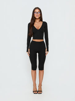 New Horizons Long Sleeve V Neck Top Black