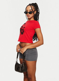 side view of model wearing Princess Polly Take Me Out Shorts Slate High Waisted Shorts 