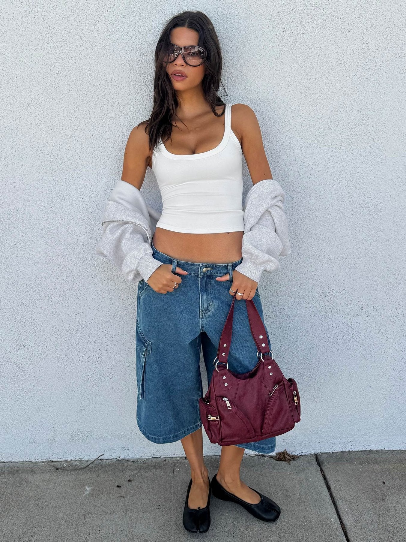 Hudsen Longline Cargo Denim Jorts Mid Blue Wash
