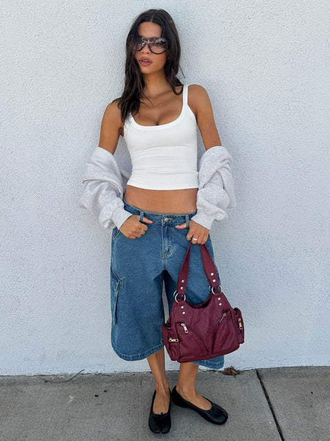 Hudsen Longline Cargo Denim Jorts Mid Blue Wash
