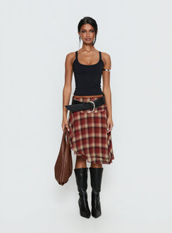 Evanescence Asymmetrical Midi Skirt Brown Check