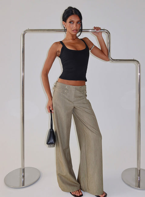 Jette Tailored Buckle Pant Taupe Pinstripe