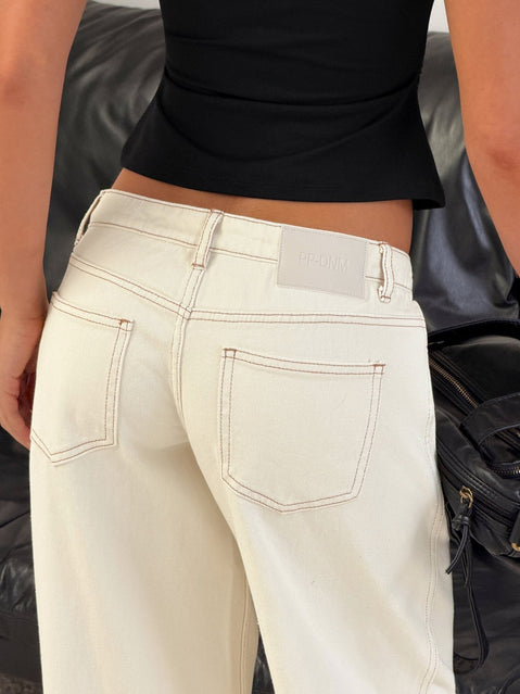 Picco Ultra Low Rise Wide Leg Jeans Cream