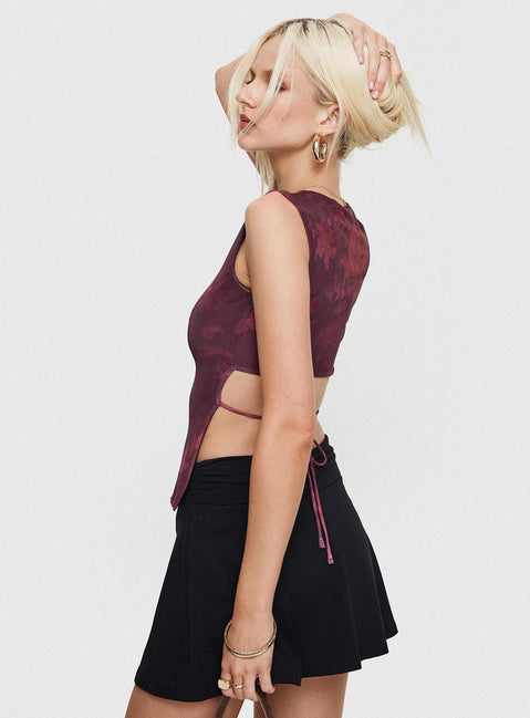 back view of model wearing Princess Polly Uzo Top Red Floral Sleeveless Crew Neck 