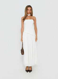 Odela Strapless Scarf Drop Waist Maxi Dress White