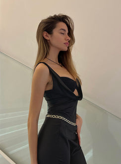 back view of model wearing Princess Polly Delilah Top Black Sleeveless Cowl 