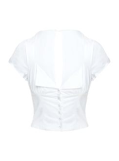 back view of model wearing Princess Polly Abigale Top White Short Sleeves Plunger 