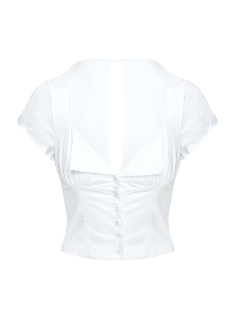 back view of model wearing Princess Polly Abigale Top White Short Sleeves Plunger 