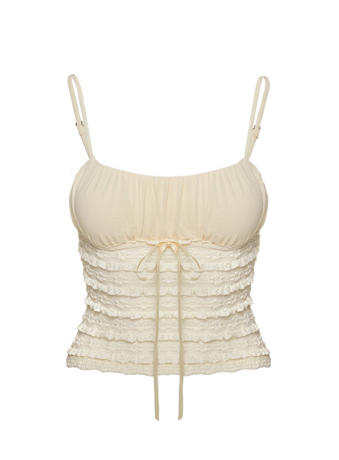 back view of model wearing Princess Polly Alfredo Top Cream Sleeveless Square Neck 