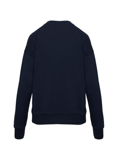 back view of model wearing Princess Polly All Day Crewneck Sweatshirt Navy 