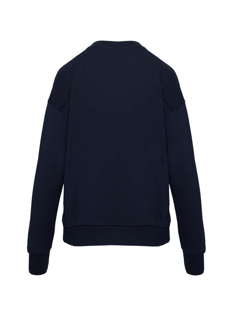 back view of model wearing Princess Polly All Day Crewneck Sweatshirt Navy 