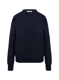 front view of model wearing Princess Polly All Day Crewneck Sweatshirt Navy 