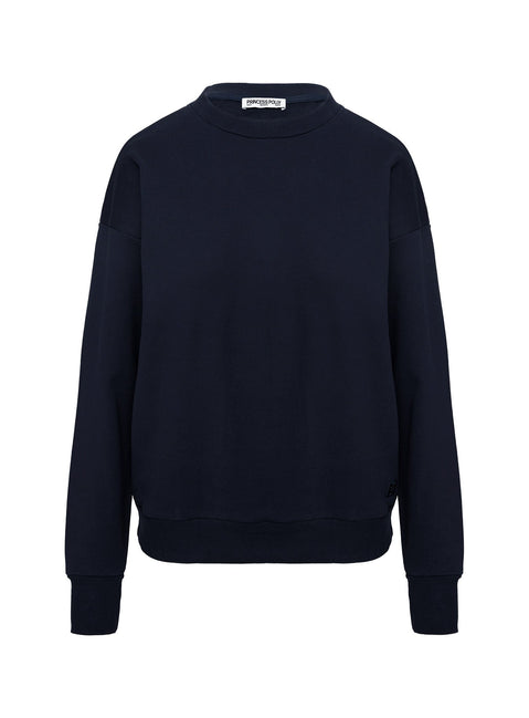 front view of model wearing Princess Polly All Day Crewneck Sweatshirt Navy 