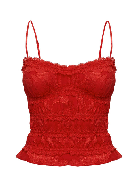 product Princess Polly Angelie Jacquard Ruched Top Red Sleeveless Sweetheart 