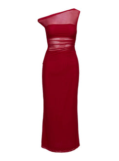 Aristocrat One Shoulder Mesh Set Red