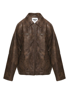 Avenelle Oversized Faux Leather Jacket Washed Brown