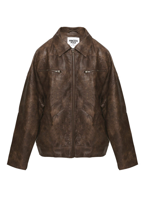 Avenelle Oversized Faux Leather Jacket Washed Brown