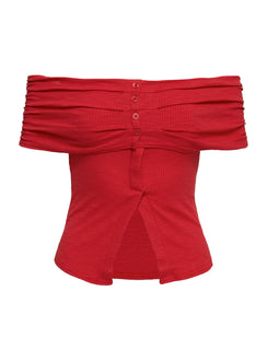 Azusa Off The Shoulder Top Red Half Sleeves straight 