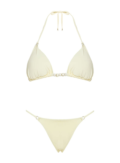 Adrah Beaded Triangle Bikini Top Yellow