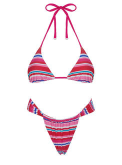 Summer Season Ruched Side Bikini Bottoms Pink / Blue Stripe
