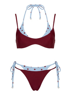 Andrei Layered Triangle Bikini Top Red / Blue Polka Dot