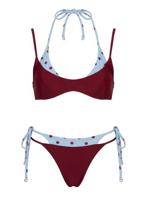 Andrei Layered Triangle Bikini Top Red / Blue Polka Dot
