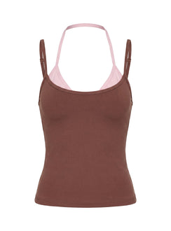 Ascend Layered Halter Tank Top Brown / Pink