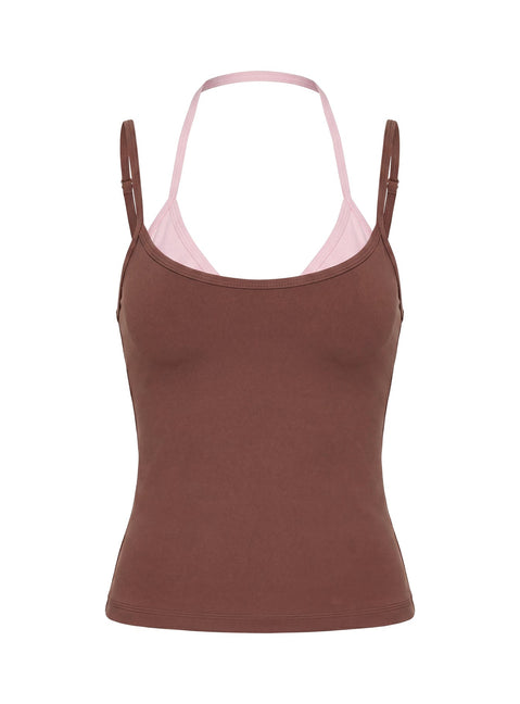Ascend Layered Halter Tank Top Brown / Pink