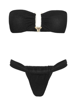 Summer Season Glitter Ruched Side Bikini Bottoms Black