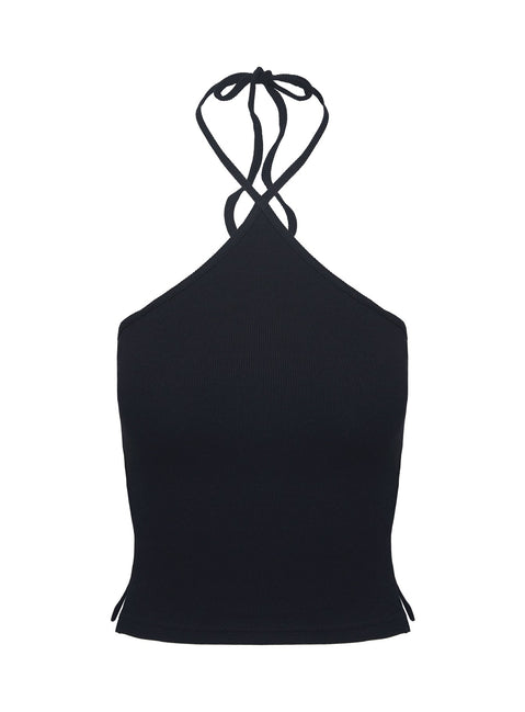 product Princess Polly Baseline Halter Rib Top Black Sleeveless 