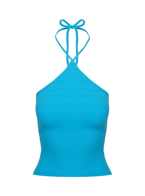 product Princess Polly Baseline Halter Rib Top Blue Sleeveless 