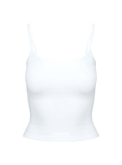 back view of model wearing Princess Polly Baseline Rib Top White Sleeveless Square Neck 