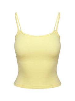 side view of model wearing Princess Polly Baseline Rib Top Yellow Sleeveless Square Neck 