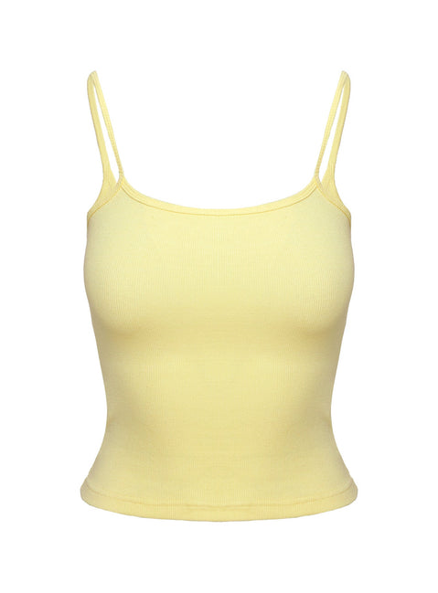 side view of model wearing Princess Polly Baseline Rib Top Yellow Sleeveless Square Neck 